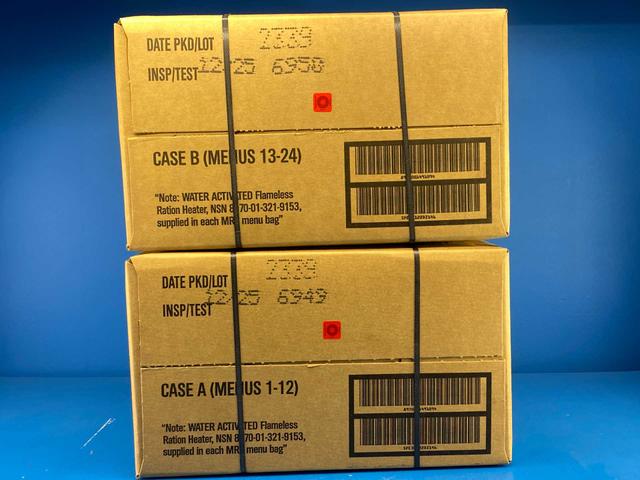 12.25 MRE Case  FREE SHIP A/B Combo (24 Pack 2 Cases) U.S. Military Genuine Ready to Eat Meals Case A and B