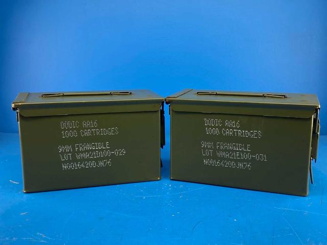 Pack of 2 - Ammo Can U.S. Military Surplus AA16(Stamped) 9mm Frangible (Stencil) Grade 1