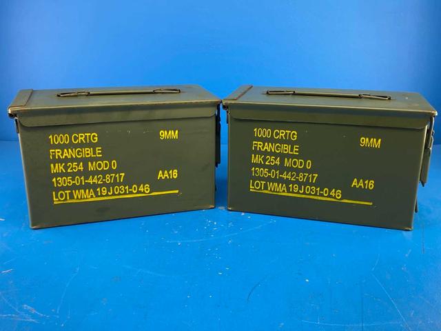 Pack of 2 - Ammo Can U.S. Military Surplus MK254 MOD 0 (Stamped) 9mm (Yellow Stencil) Grade 3