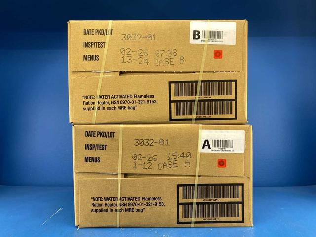 02.26 MRE Case FREE SHIP A/B Combo (24 Pack 2 Cases) U.S. Military Genuine Ready to Eat Meals Case A and B